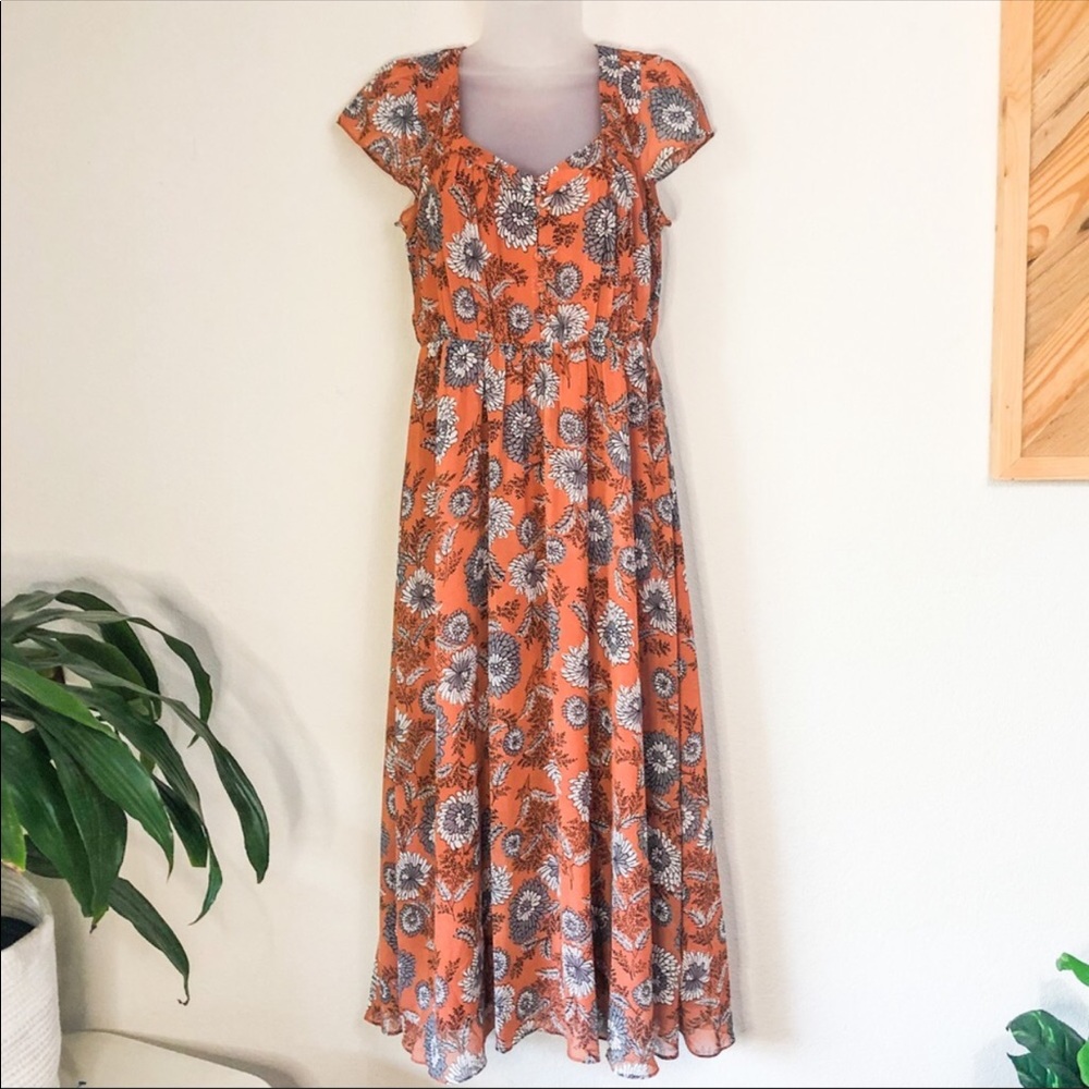 Madewell Sheer-Sleeve Button Front Floral Maxi Dress 2